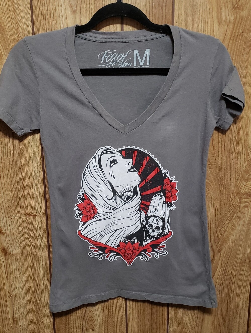 Fatal Crew TeeTattoo Girl Printed  Grey Size Medium Coquette Whimsigoth